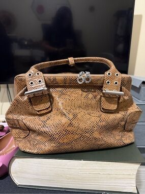 Tan Leather Snakeskin-Pattern Women's Handbag